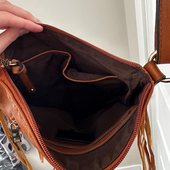 LaTique Crossbody Bag with Fringe and Rhinestones 9x9" - Picture 10 of 12